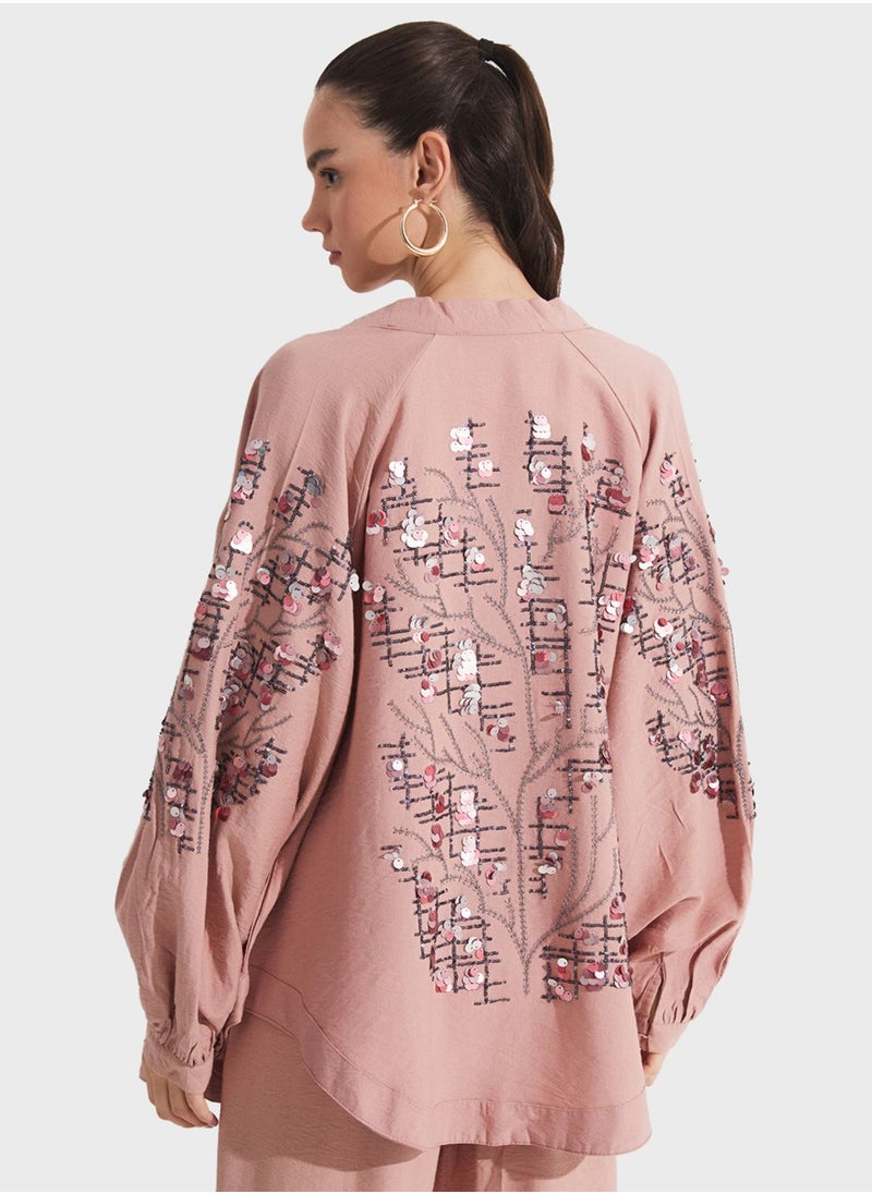 JUNE - Embroidered Puff Sleeve Kimono - Image 1