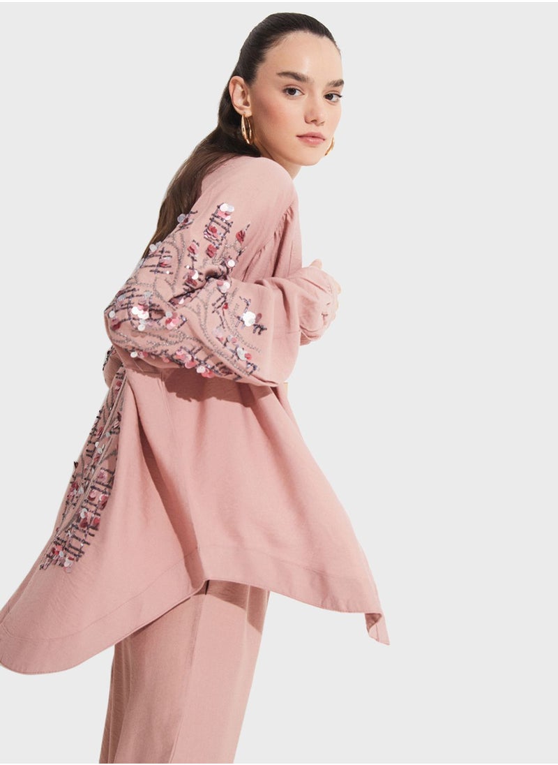 JUNE - Embroidered Puff Sleeve Kimono - Image 1