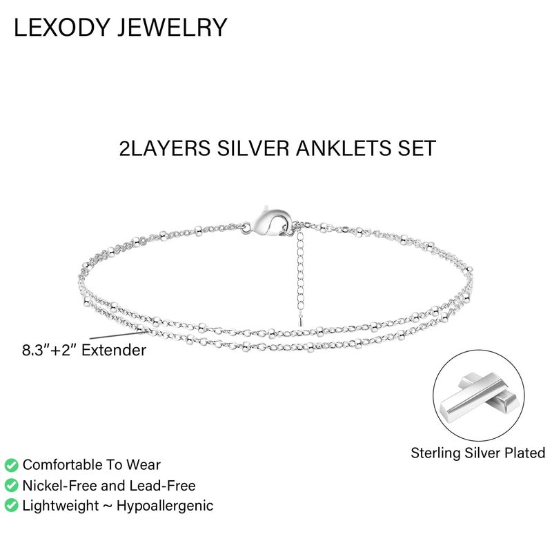 LEXODY Silver/Gold Anklets for Women, Sterling Silver Evil Eye Ankle Bracelets for Women Trendy Dainty Waterproof Anklets Set Adjustable Layered Anklet Bracelets for Women Silver Jewelry Gift - Image 5