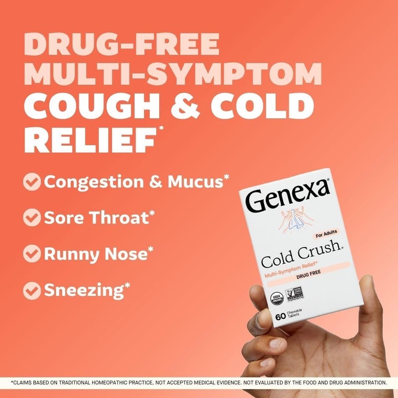 Genexa Cold Crush MultiSymptom Cough Cold Relief for Adults Delicious Organic Acai Berry Flavor Certified Organic NonGMO Homeopathic Remedy Made Clean 180 Chewable Tablets 3 Pack - Image 2