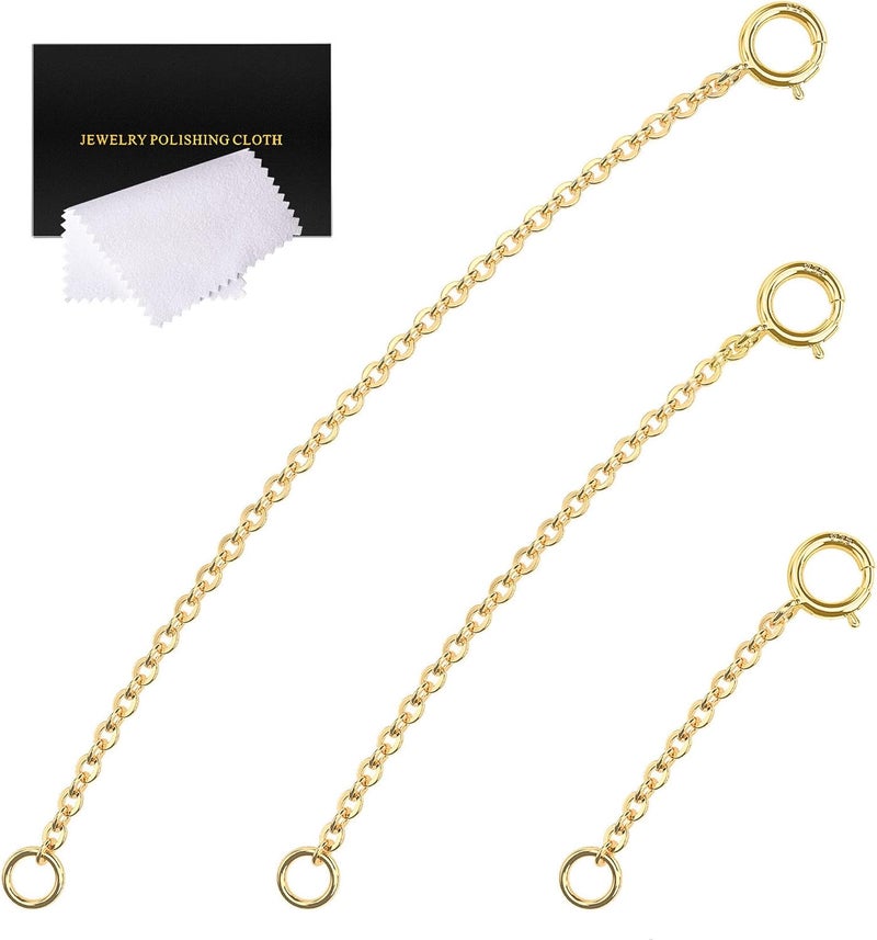 VANBARIS Gold Necklace Extenders 14k Extender Chain 925 Sterling Silver Extension Bracelet Chain Extenders for Necklaces 3 Pcs (1 2 3 Inch)(Gold) - Image 1