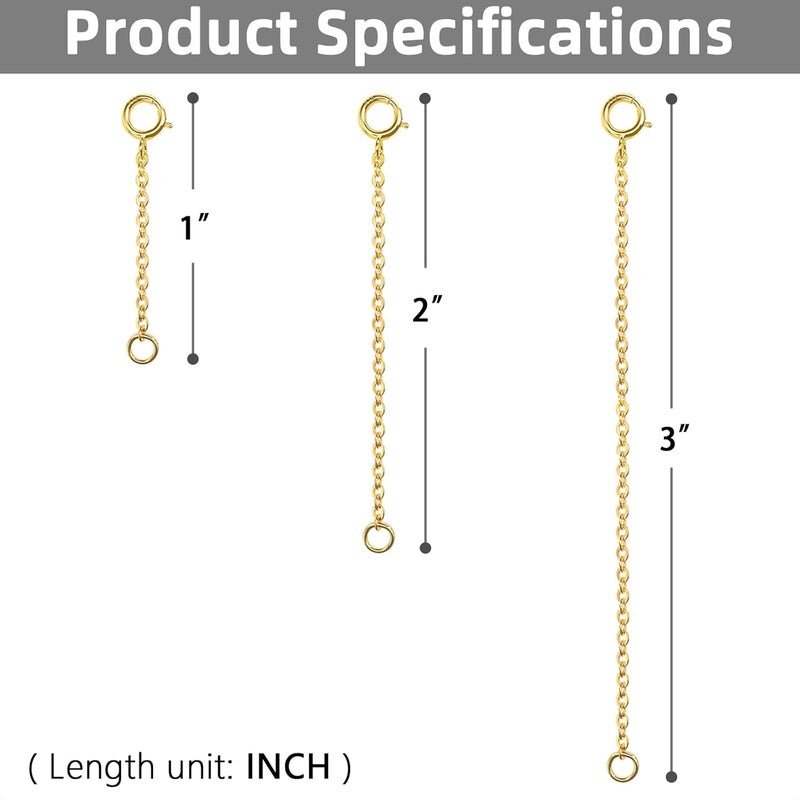 VANBARIS Gold Necklace Extenders 14k Extender Chain 925 Sterling Silver Extension Bracelet Chain Extenders for Necklaces 3 Pcs (1 2 3 Inch)(Gold) - Image 3