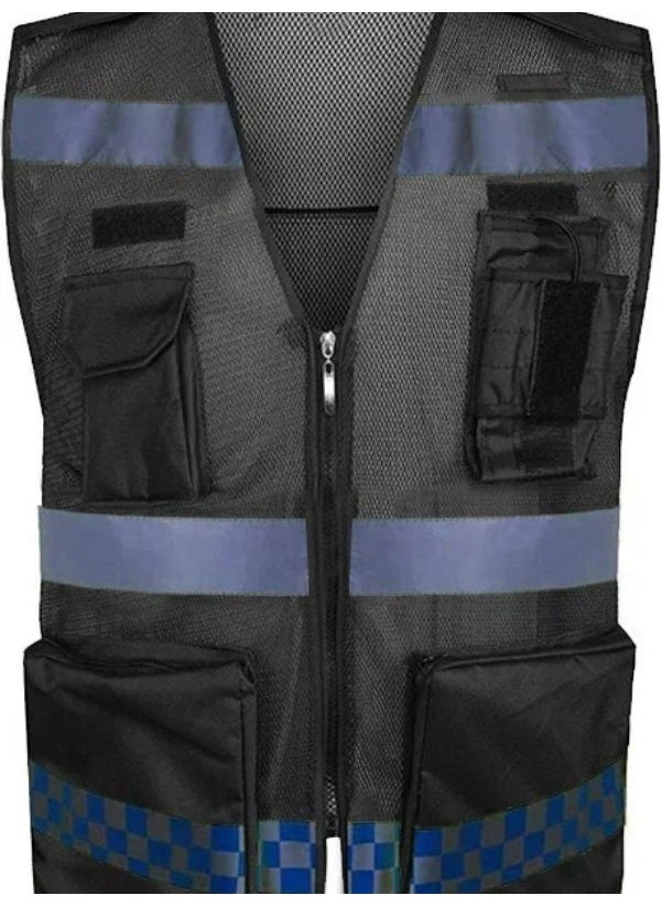 Ebakbak Motorcycle Reflective Vest Polyester Fabric Multi-Functional Pockets Motor Vest Black 
