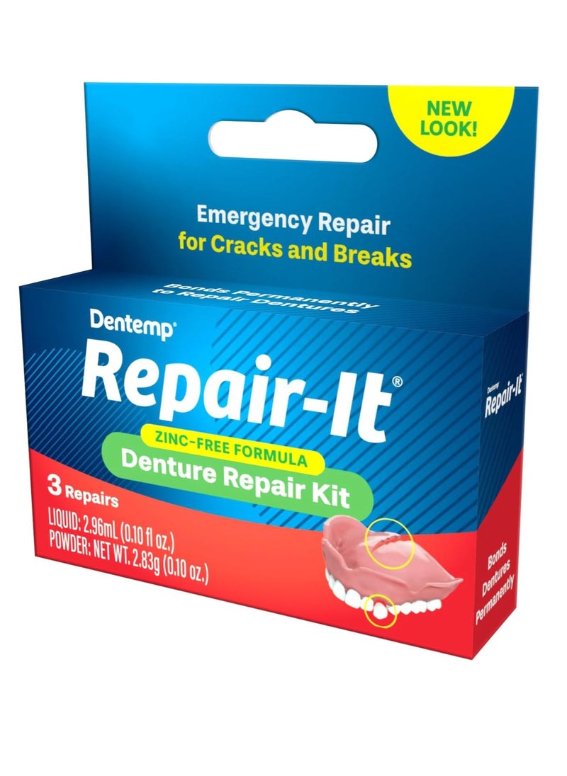 Dentemp - Dentemp Repair Kit - Repair-It Advanced Formula Denture Repair Kit (Pack of 3) - Denture Repair Kit Repairs Broken Dentures - Denture Repair to Mend Cracks & Replace Loose Teeth - Image 1