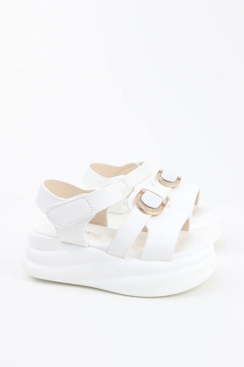 Viny VINY Girls Wedge Heel Sandals – Elegant Rhinestone Buckle Sandals for Girls, Comfortable Platform Sandals, Princess Party & Wedding Footwear for Kids (Black, Pink, White, Beige)