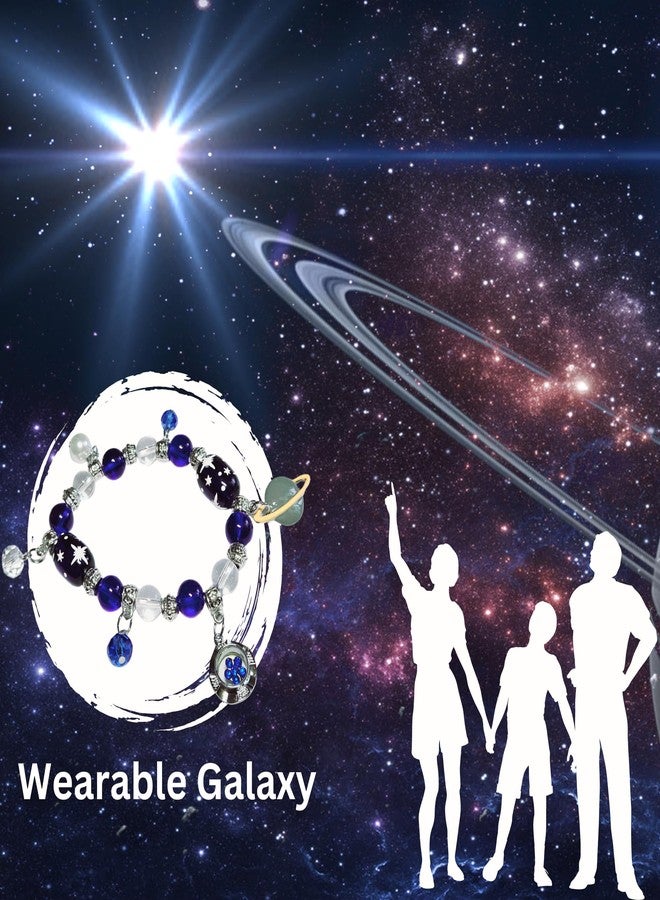 fiona Solar System Bracelet Jewelry, Galaxy Space Planet Universe Earth Astronomy Beaded Charm Bracelet, Birthday Christmas Gift for Women, Blue Miniverse, 1 pc - Image 4