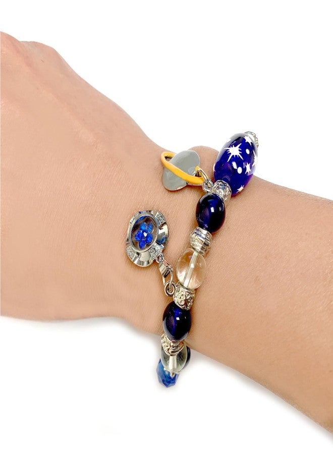 fiona Solar System Bracelet Jewelry, Galaxy Space Planet Universe Earth Astronomy Beaded Charm Bracelet, Birthday Christmas Gift for Women, Blue Miniverse, 1 pc - Image 2