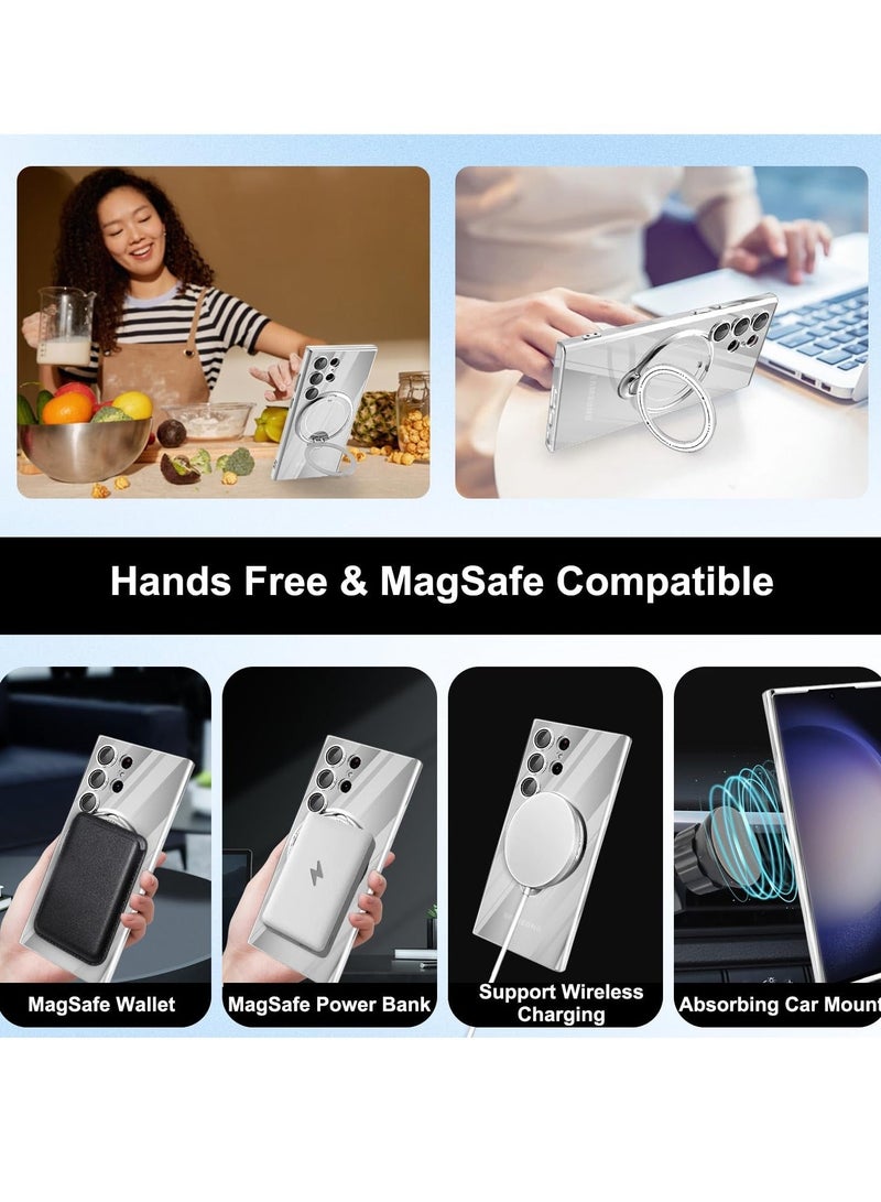 Captaintech Clear Case for Samsung Galaxy S23 Ultra with Magnetic Stand 【Compatible with MagSafe】 【360° Rotatable Ring】 Plating TPU Shockproof Protective Galaxy S23 Ultra Phone Case - Silver - Image 5