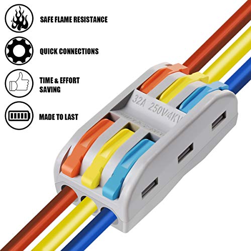 VAMRONE Wire Connectors Nuts, 50Pcs 3 Conductor Compact Splicing Wire Connectors with Colored, 2 and 3 Circuit Inline Splices, 28-12 AWG[ SPL-3] - Image 5