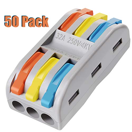 VAMRONE Wire Connectors Nuts, 50Pcs 3 Conductor Compact Splicing Wire Connectors with Colored, 2 and 3 Circuit Inline Splices, 28-12 AWG[ SPL-3] - Image 2