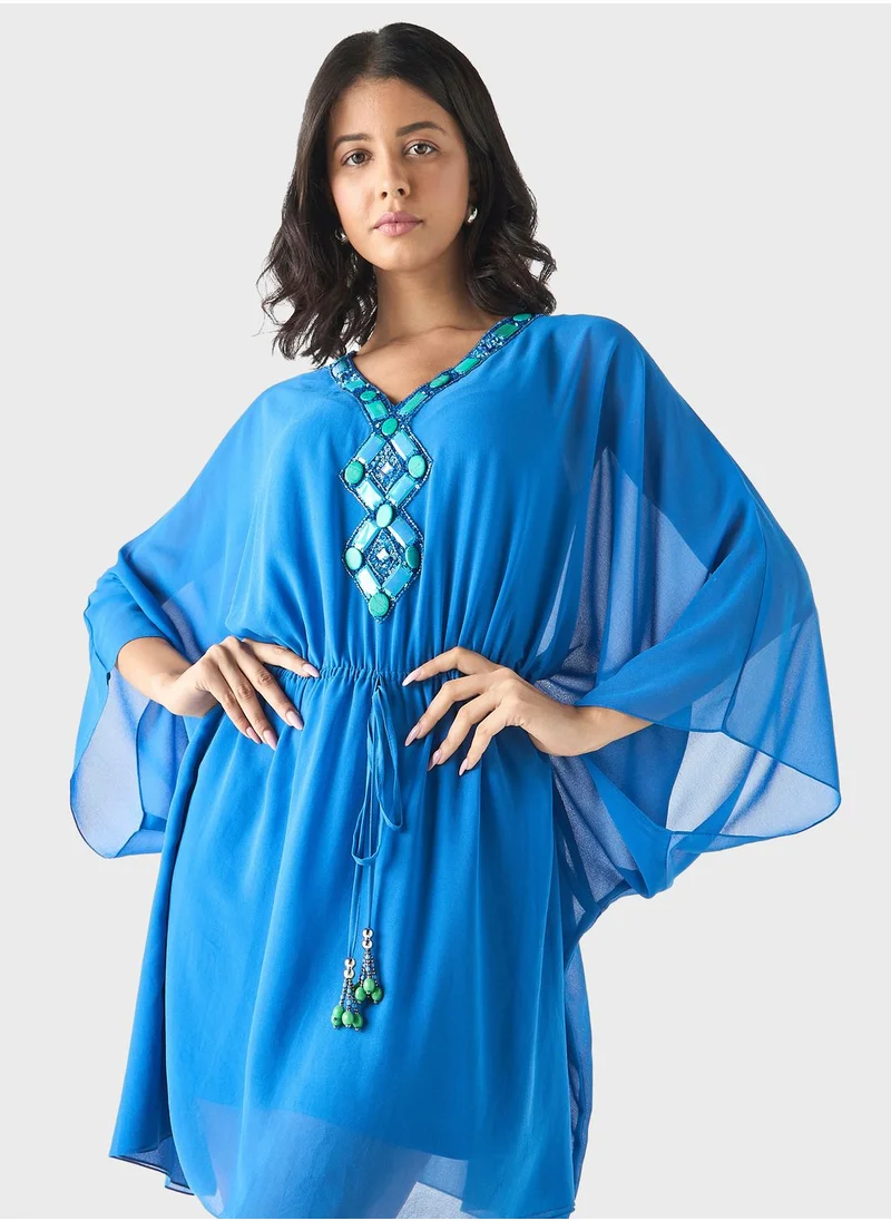 ايكونيك Embellished Cape Sleeve Top