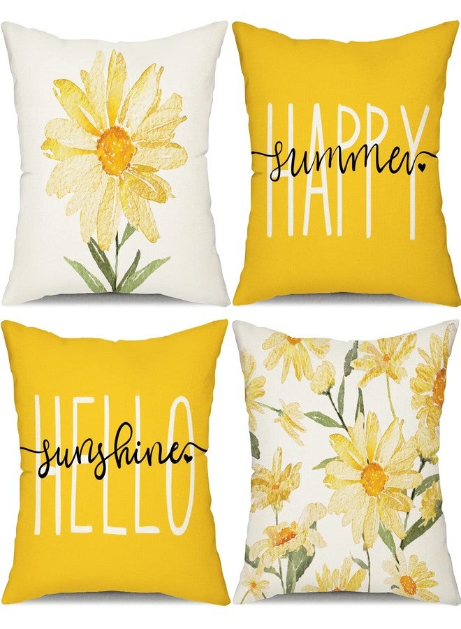 DFXSZ Summer Pillow Covers 18x18 Set of 4 Watercolor Daisy Throw Pillow Covers Hello Sunshine Summer Yellow Outdoor Décor Cushion Case Decoration for Home Couch Chair Sofa - Image 1
