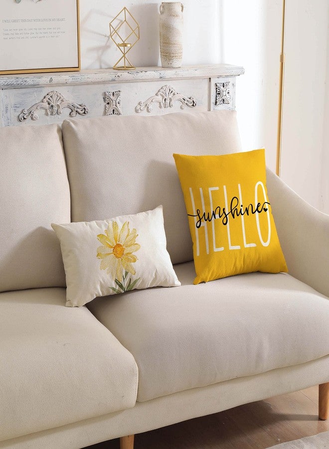 DFXSZ Summer Pillow Covers 18x18 Set of 4 Watercolor Daisy Throw Pillow Covers Hello Sunshine Summer Yellow Outdoor Décor Cushion Case Decoration for Home Couch Chair Sofa - Image 4