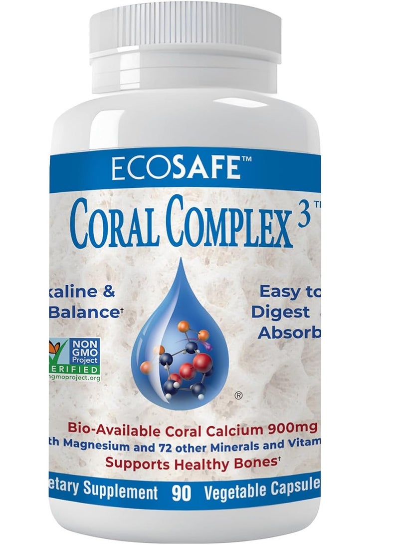 كورال وايت مجمع كورال 3 كالسيوم كورال 900 ملغ مع فيتامين د3 1200 وحدة دولية وماغنيسيوم 168 ملغ 90 كبسولة 30 حصة - Image 1