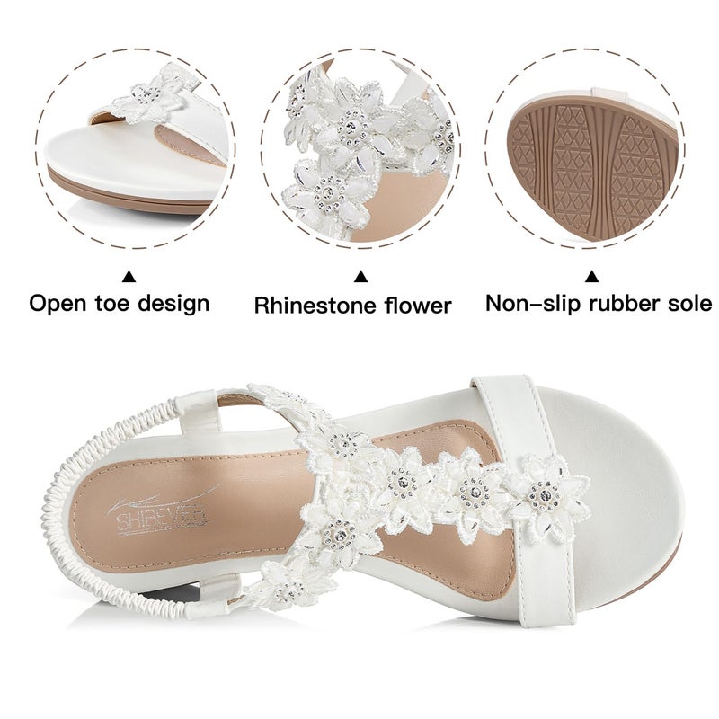 SHIBEVER Wedge Sandals for Women Dressy: White Size 8 Summer Open Toe Dress Sandals - Comfortable Ankle Strap Low Wedges Womens Sandal - Image 5