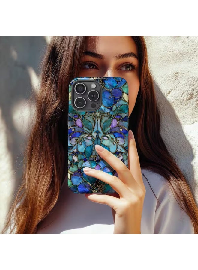 Temu This iPhone case features a colored glass flower design along with abstract shapes, providing durable shock absorption and a modern look. It makes a stylish gift for any occasion and is compatible with the iPhone 15 Pro Max. - Image 2