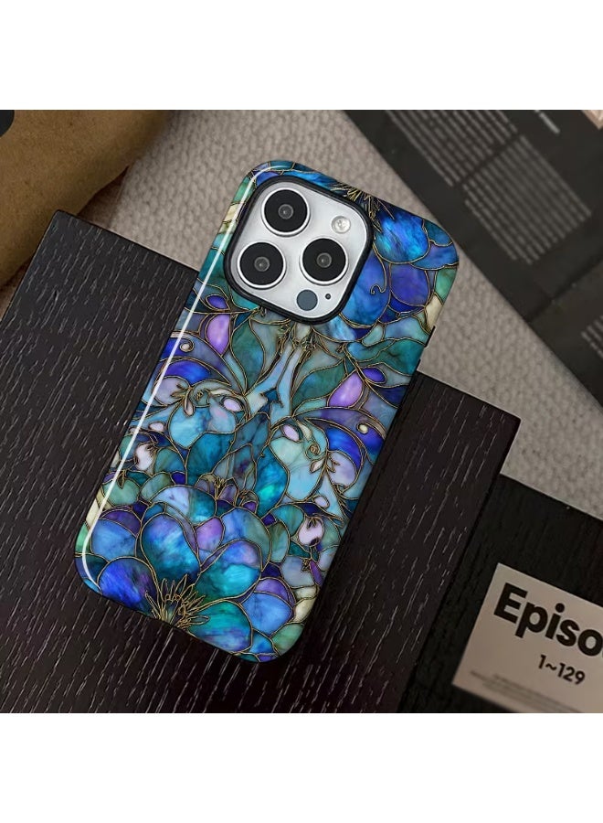 Temu This iPhone case features a colored glass flower design along with abstract shapes, providing durable shock absorption and a modern look. It makes a stylish gift for any occasion and is compatible with the iPhone 15 Pro Max. - Image 1