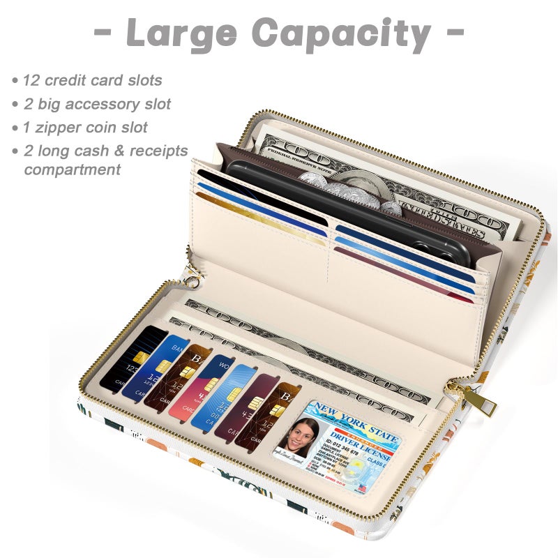 Aiawoxc Womens Wallet, RFID Wristlet Wallets for Women, Cute Ladies Clutch Purses, Large Leather Travel Card Holder with Zipper and Phone Holder, Wildflowers - Image 3