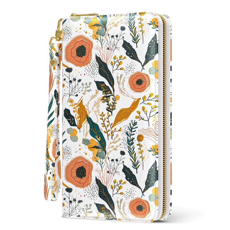 Aiawoxc Womens Wallet, RFID Wristlet Wallets for Women, Cute Ladies Clutch Purses, Large Leather Travel Card Holder with Zipper and Phone Holder, Wildflowers - Image 1