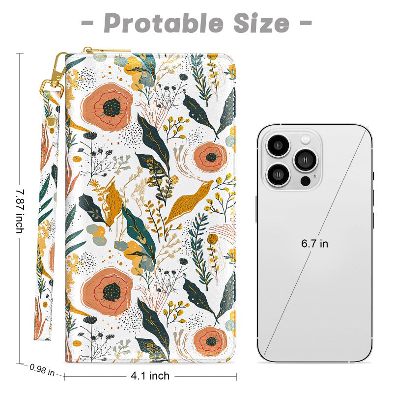 Aiawoxc Womens Wallet, RFID Wristlet Wallets for Women, Cute Ladies Clutch Purses, Large Leather Travel Card Holder with Zipper and Phone Holder, Wildflowers - Image 2