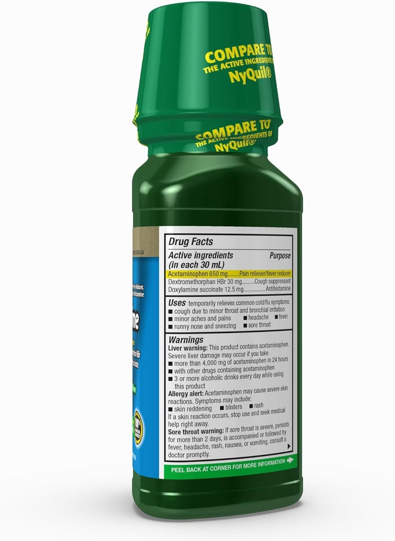 GoodSense Nighttime Cold  Flu Relief Pain Reliever Fever Reducer Cough Suppressant  Antihistamine Effective MultiSymptom Relief 8 Fl Oz Green - Image 2