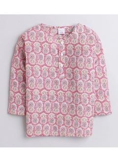 Polka Tots Polka Tots Full Sleeves Night Wear Pineapple Kurta Pyjama - Pink  - Image 2