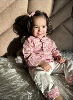 Polka Tots Polka Tots Full Sleeves Night Wear Pineapple Kurta Pyjama - Pink  - Image 5