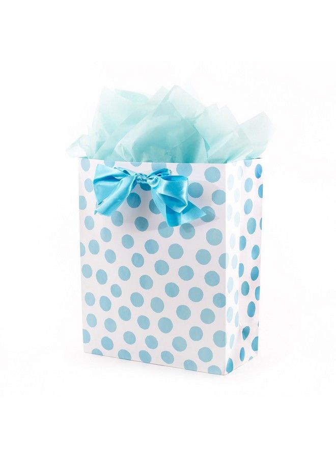Hallmark 15" Extra Large Gift Bag With Tissue Paper Blue Polka Dots And Bow For Baby Showers Birthdays Bridal Showers And More - Image 1