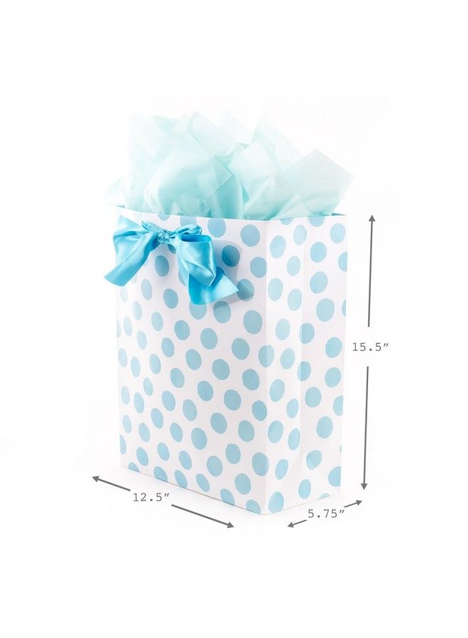 Hallmark 15" Extra Large Gift Bag With Tissue Paper Blue Polka Dots And Bow For Baby Showers Birthdays Bridal Showers And More - Image 4