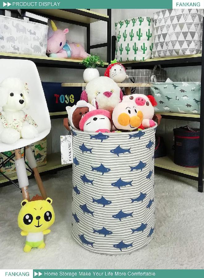 FANKANG Storage Basket, Nursery Hamper Canvas Laundry Basket Foldable with Waterproof PE Coating Large Storage Baskets for Kids Boys and Girls, Office, Bedroom, Clothes,Toys（Shark） - Image 2
