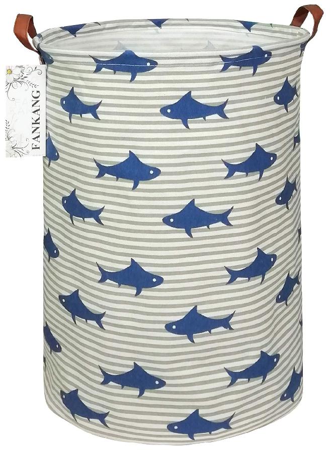 FANKANG Storage Basket, Nursery Hamper Canvas Laundry Basket Foldable with Waterproof PE Coating Large Storage Baskets for Kids Boys and Girls, Office, Bedroom, Clothes,Toys（Shark） - Image 1