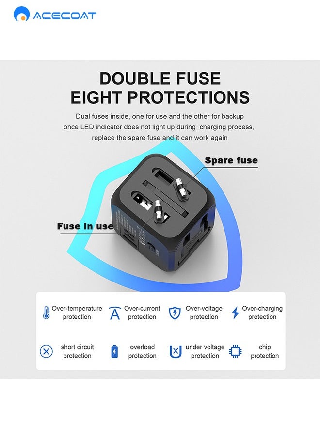 ايسكوت - محول سفر عالمي، محول قابس عالمي 2.4 امبير، 2 منافذ USB C و1 USB، محول طاقة للسفر في جميع أنحاء العالم، محول منفذ شاحن حائط الكل في واحد لأوروبا والمملكة المتحدة والاتحاد الأوروبي واستراليا - Image 1