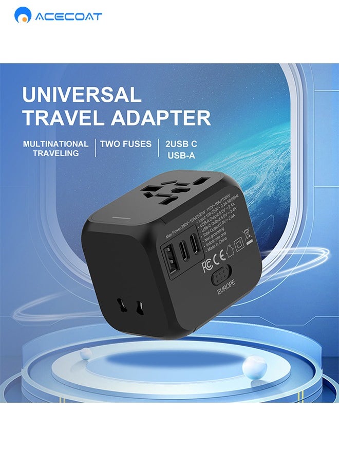 ايسكوت - محول سفر عالمي، محول قابس عالمي 2.4 امبير، 2 منافذ USB C و1 USB، محول طاقة للسفر في جميع أنحاء العالم، محول منفذ شاحن حائط الكل في واحد لأوروبا والمملكة المتحدة والاتحاد الأوروبي واستراليا - Image 1