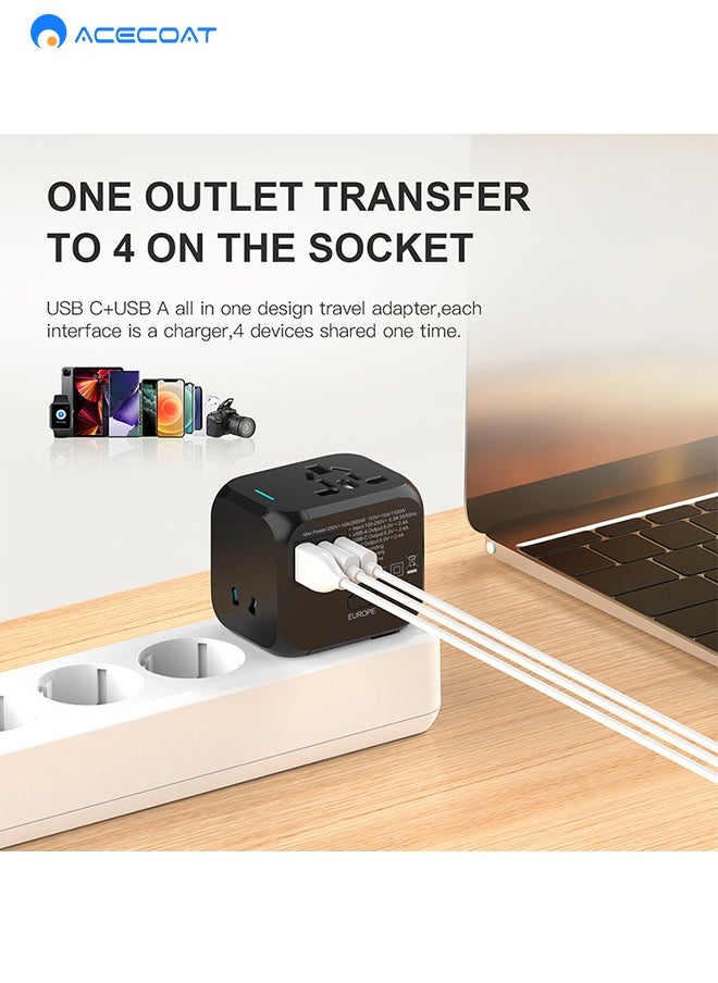 ايسكوت - محول سفر عالمي، محول قابس عالمي 2.4 امبير، 2 منافذ USB C و1 USB، محول طاقة للسفر في جميع أنحاء العالم، محول منفذ شاحن حائط الكل في واحد لأوروبا والمملكة المتحدة والاتحاد الأوروبي واستراليا - Image 1