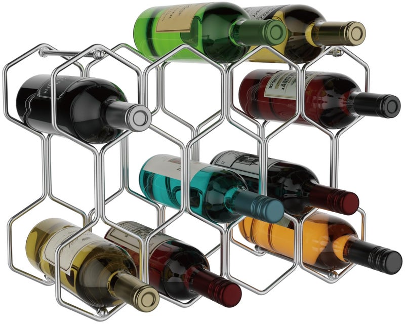 Buruis Countertop Wine Rack 14Bottle Modern Freestanding Metal Holder for Red and White Wine Tabletop Kitchen Bar and Cabinet Storage Chrome