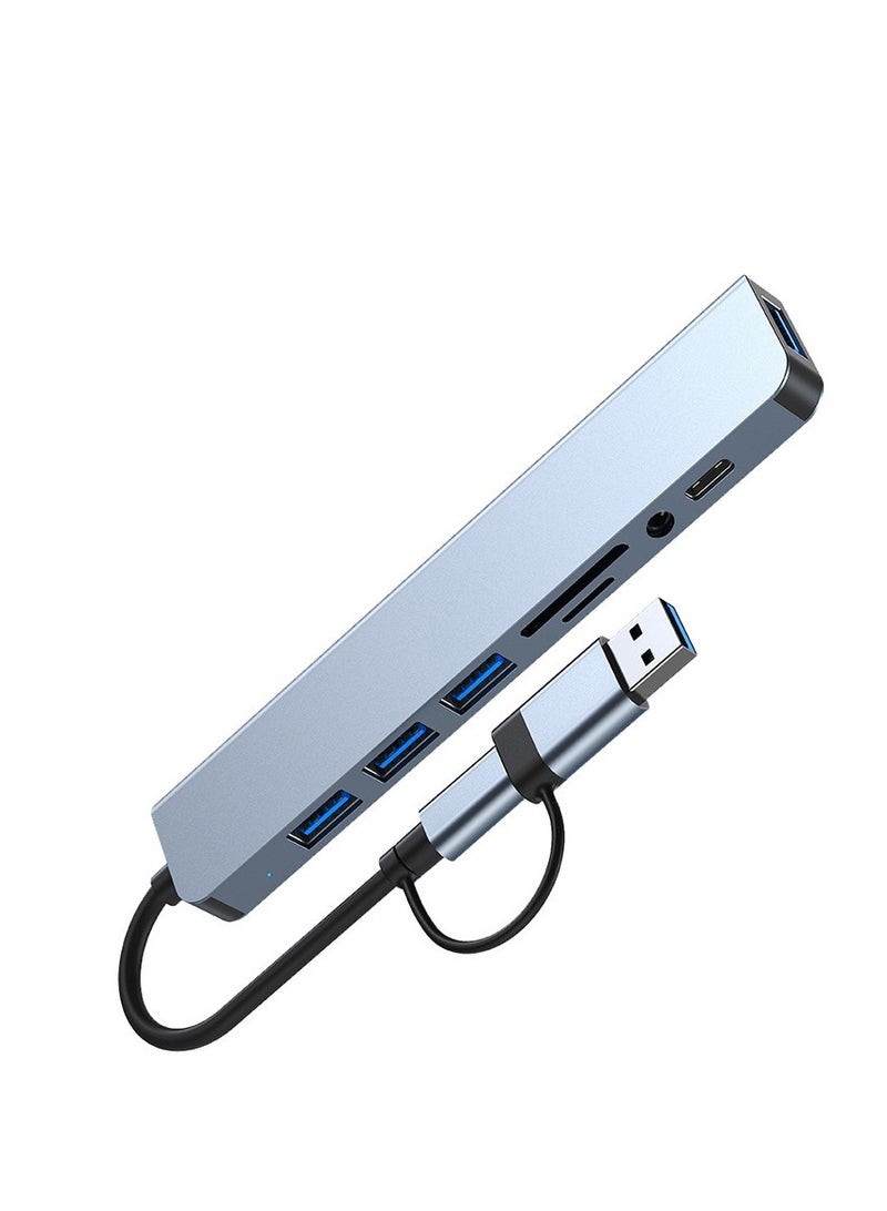 USB 3.0 & Type-C to 8-Port Hub – USB 3.0 x1 + USB 2.0 x3 + TF/SD Card Reader + Type-C Data + 3.5mm Audio Port – Multiport Adapter for Laptop, Phone, Tablet – Aluminum Shell, 135mm Cable – Boxed - Image 3