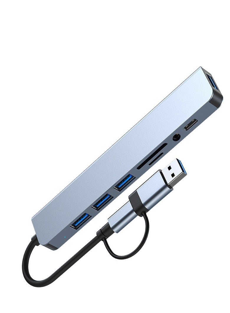 USB 3.0 & Type-C to 8-Port Hub – USB 3.0 x1 + USB 2.0 x3 + TF/SD Card Reader + Type-C Data + 3.5mm Audio Port – Multiport Adapter for Laptop, Phone, Tablet – Aluminum Shell, 135mm Cable – Boxed - Image 5