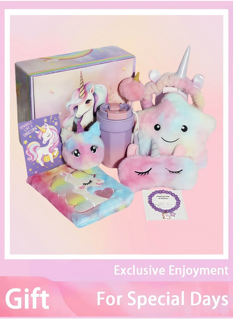 Peachjoy Unicorn Gift Set for Girls, Birthday Gifts, Back-to-school Gifts, Graduation Gifts, Unicorn Star Pillow, Unicorn Combination Lock Diary, Insulated Cup, Personalised Gifts  - Image 1
