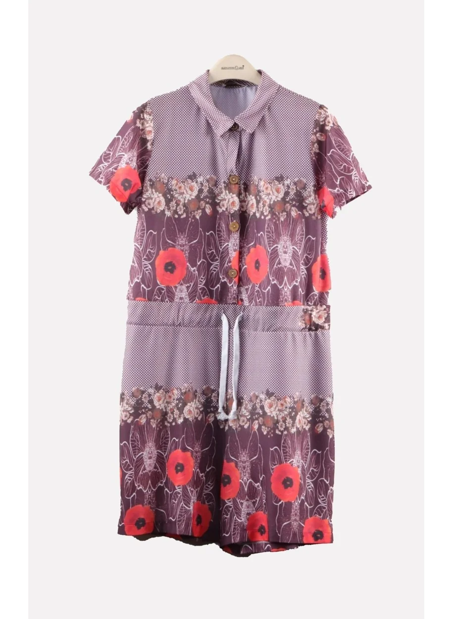 Alexandergardi Alexandergardı Patterned Shirt Collar Jumpsuit with Shorts (B19-1510)