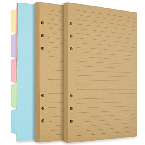 Billtigif A5 Refill Paper Planner Inserts for A5 Binder Budget Planner Journals Notebook 6 Ring Loose Leaf Lined Paper with Binder Dividers 240 Pages A5 Light Brown Paper - Image 1