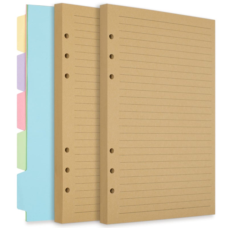 Billtigif A5 Refill Paper Planner Inserts for A5 Binder Budget Planner Journals Notebook 6 Ring Loose Leaf Lined Paper with Binder Dividers 240 Pages A5 Light Brown Paper - Image 2