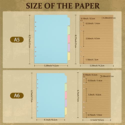 Billtigif A5 Refill Paper Planner Inserts for A5 Binder Budget Planner Journals Notebook 6 Ring Loose Leaf Lined Paper with Binder Dividers 240 Pages A5 Light Brown Paper - Image 3