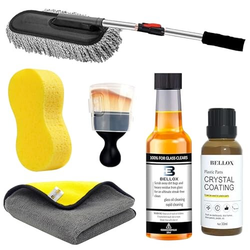 BELLOX ENTERPRISE BELLOX 6 PCS Car Cleaning Kit- 1PCS Microfiber Car Duster, 1PCS 30ml PVC Restorer, 1PCS Car Windshield Glass Cleaner, 2PCS Sponge & Microfiber Cloth, 1PCS Ac Vent Cleaner Brush for Car & Accessories - Image 1