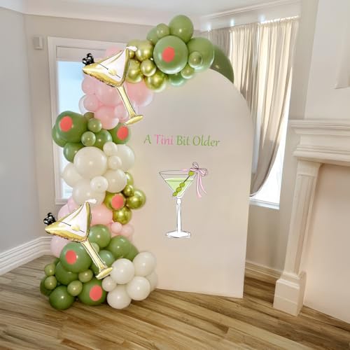 besttideyes Martini Birthday Decorations 136Pcs Olive Green Pink and White with Martini foil Balloon for A Tini Bit Older Birthday Wedding Bridal Party Decorations - Image 5