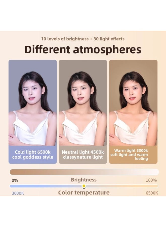 Generic - Portable Pocket Fill Light Adjustable Color Temperature Beauty Light Mobile Phone Live Ring Light Clip LED Charging-Light Source Color:Black [full Screen Soft Light] 720°Rotating Three-color Multi-level Soft Light - Image 1