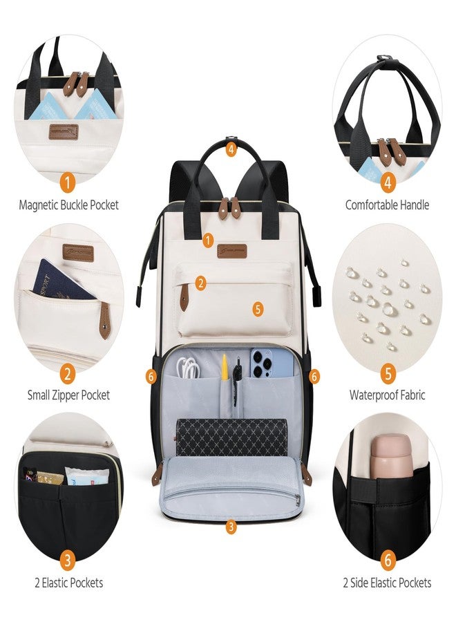 Maelstrom Laptop Backpack, Fits 15.6-17.3 Inch Travel Backpack for Women Men, Waterproof College School Computer Bag, Anti-theft Business Work Bag with Luggage Strap (Black-Beige, 21L) - Image 2