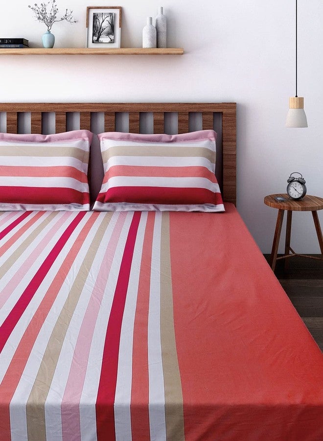 Swayam 100% Cotton Double Bedsheet with 2 Pillow Covers | 240 TC Soft Breathable Bed Sheet | Striped Printed | Size 90 x 108 inch | Comfortable & Durable for Bedroom - Peach - Image 2