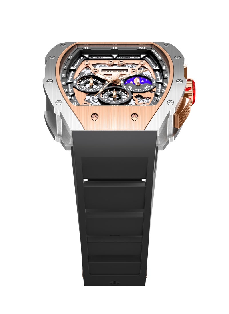 FOXBOX Men's Casual Luxury Waterproof Quartz Wrist Watch For Date Sport Business Watches Silicone Band with Rose Gold  - Image 4