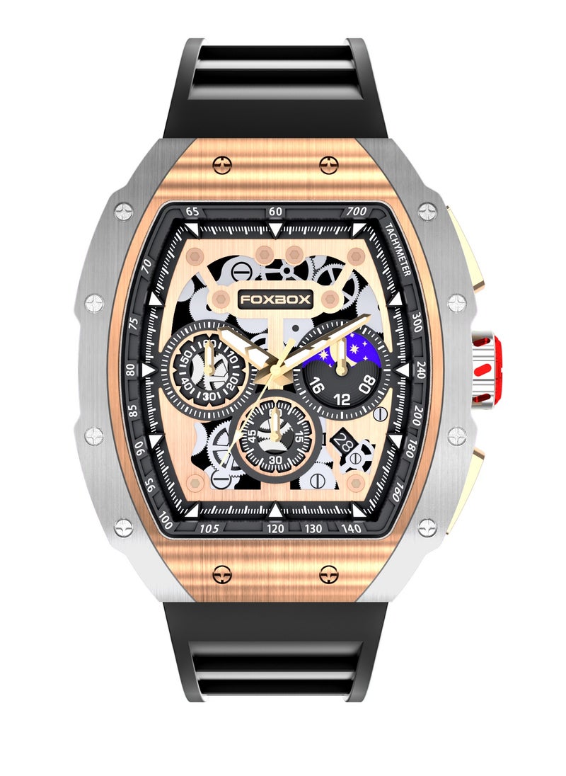 FOXBOX Men's Casual Luxury Waterproof Quartz Wrist Watch For Date Sport Business Watches Silicone Band with Rose Gold  - Image 1