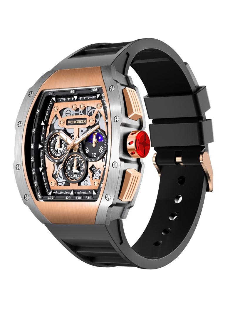 FOXBOX Men's Casual Luxury Waterproof Quartz Wrist Watch For Date Sport Business Watches Silicone Band with Rose Gold  - Image 2